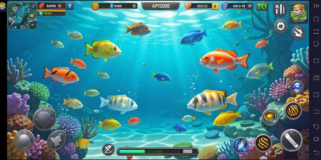 Screenshot menunjukkan gameplay menarik Tembak Ikan di API5000.