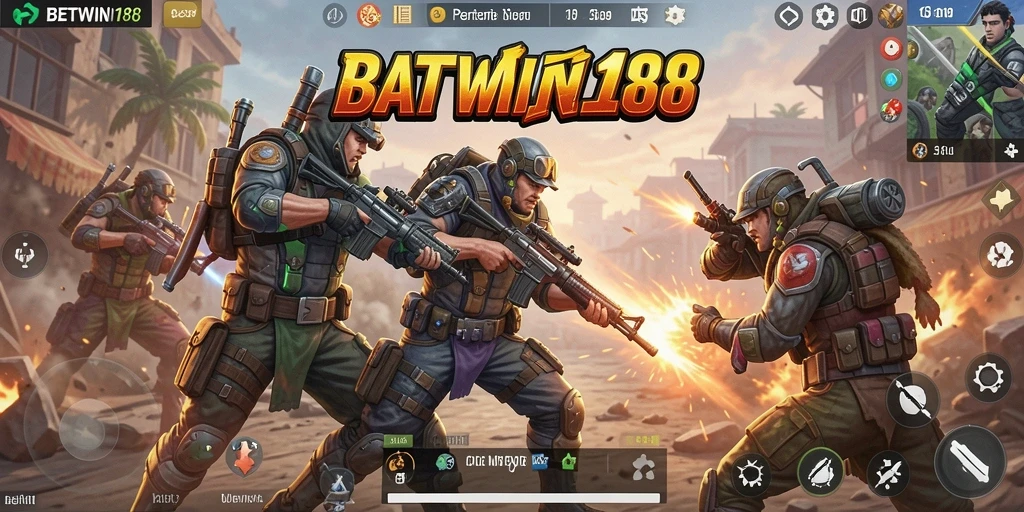 Screenshot BETWIN188 menampilkan aksi pertempuran seru dalam game Battle Royale.