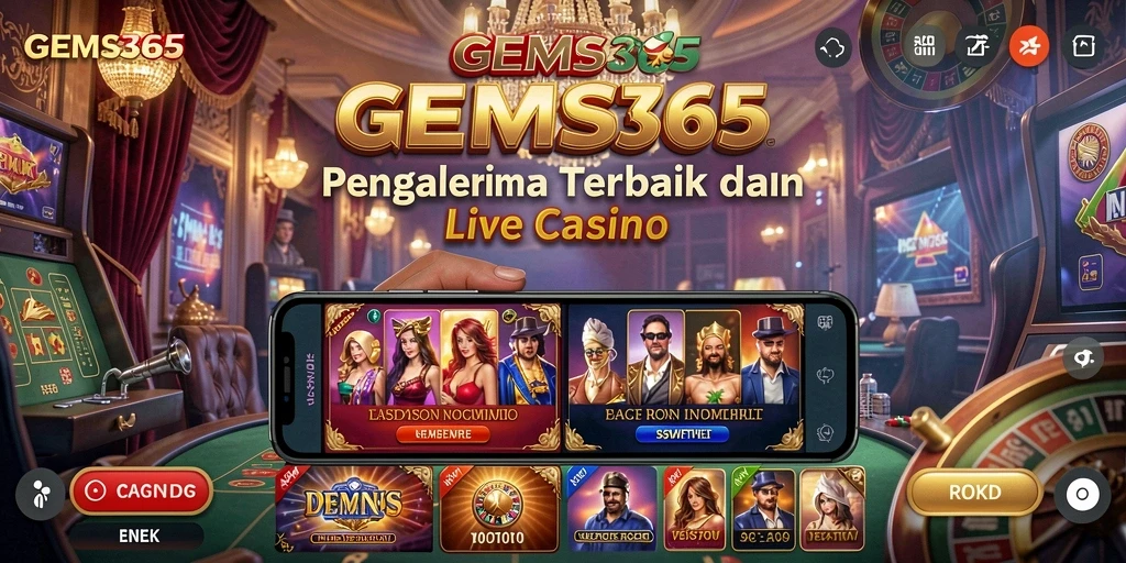 Tampilan gameplay seru di GEMS365 yang menampilkan dealer langsung.