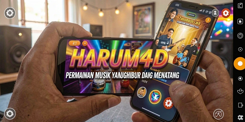 Screenshot utama HARUM4D menampilkan gameplay seru dengan berbagai alat musik.