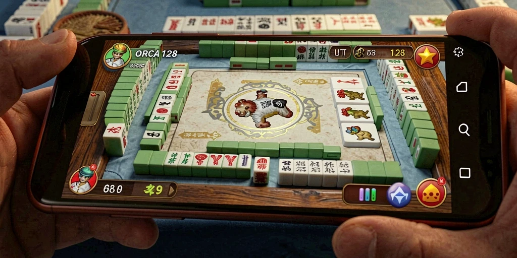 Tangkapan layar utama ORCA128 dengan gameplay Mahjong yang menarik.