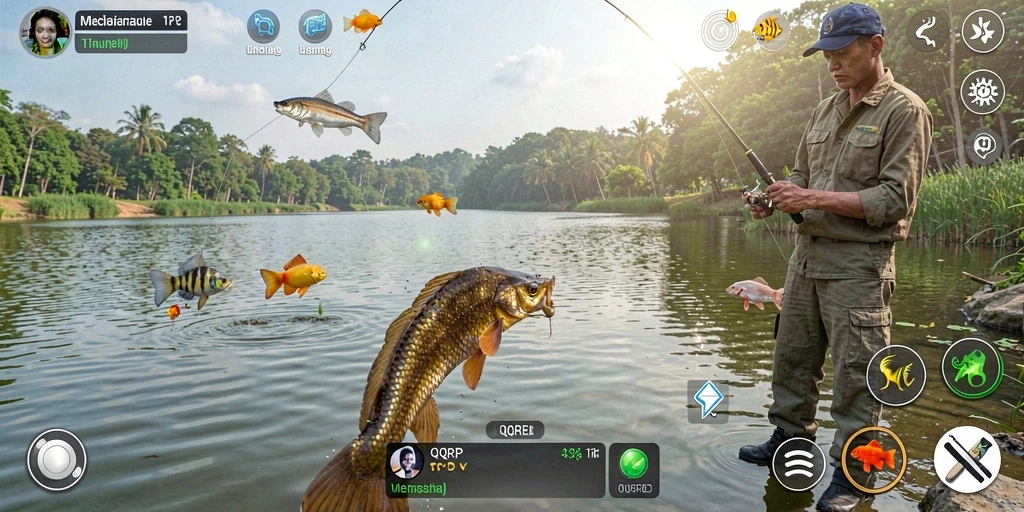 Tampilan gameplay QQRP yang menakjubkan saat menangkap ikan.
