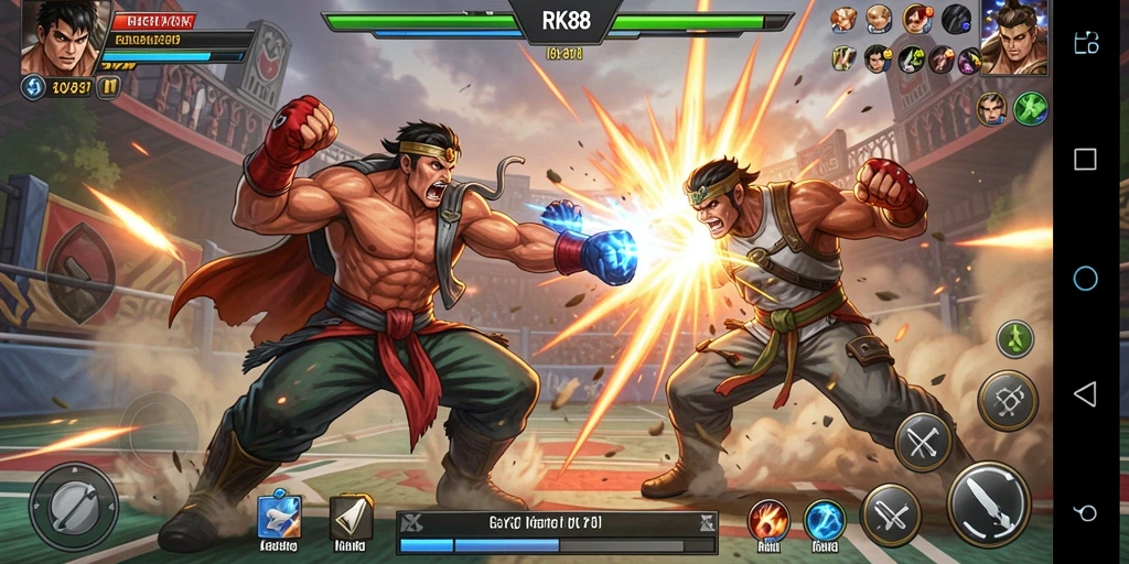 Tangkapan layar gameplay RK88 menampilkan pertarungan seru dan aksi mendebarkan.
