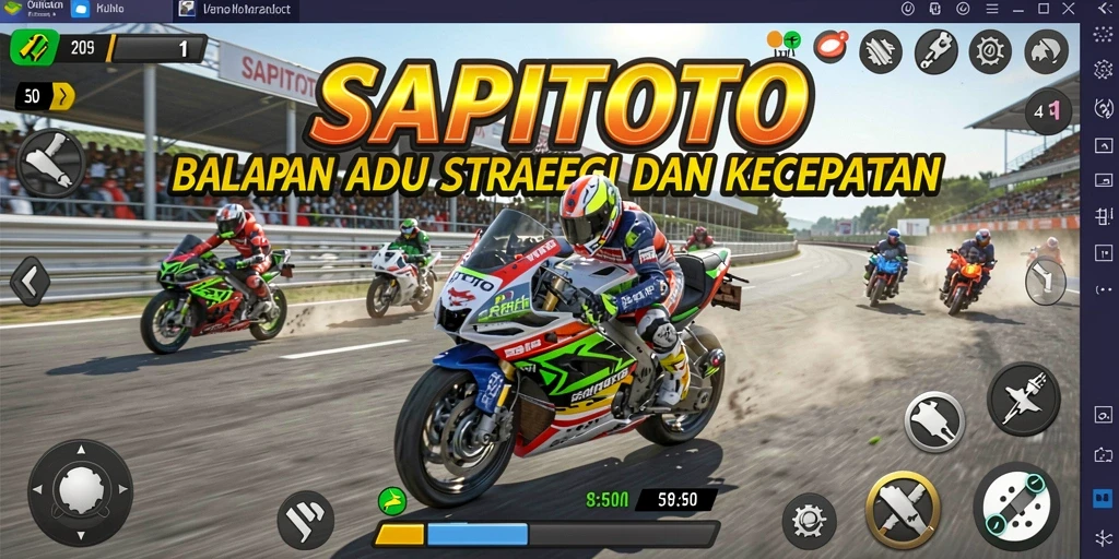 Screenshot gameplay SAPITOTO dengan balapan motor yang menegangkan.