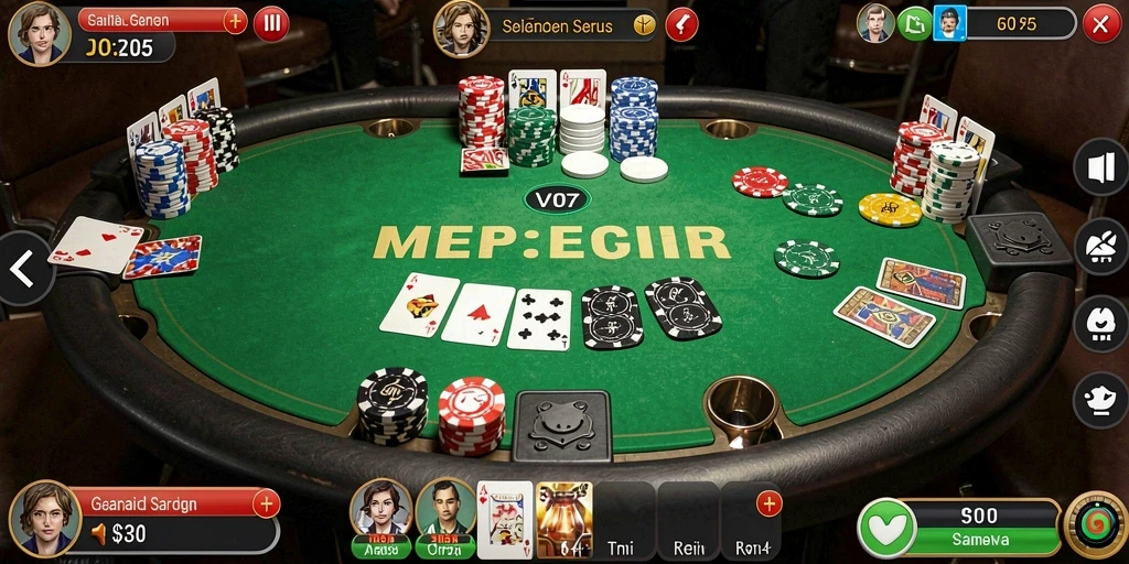 Tampilan gameplay seru Poker di V07 yang mengasyikkan.