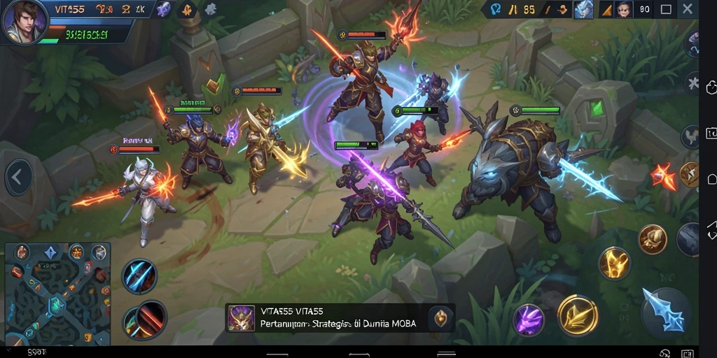 Screenshot gameplay epik VITA555 dengan aksi MOBA yang mendebarkan.